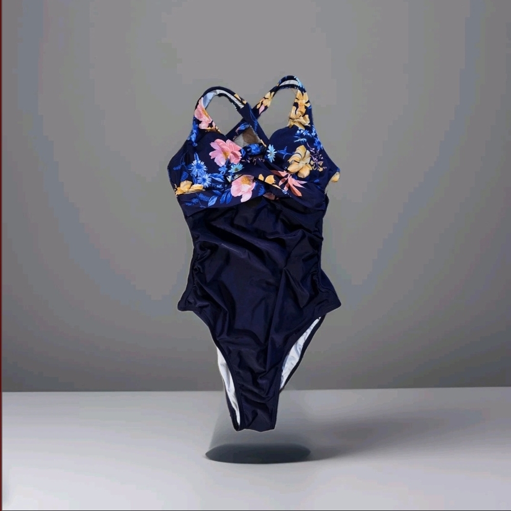 Cupshe Blue Floral One Piece Swimsuit Cross-Back